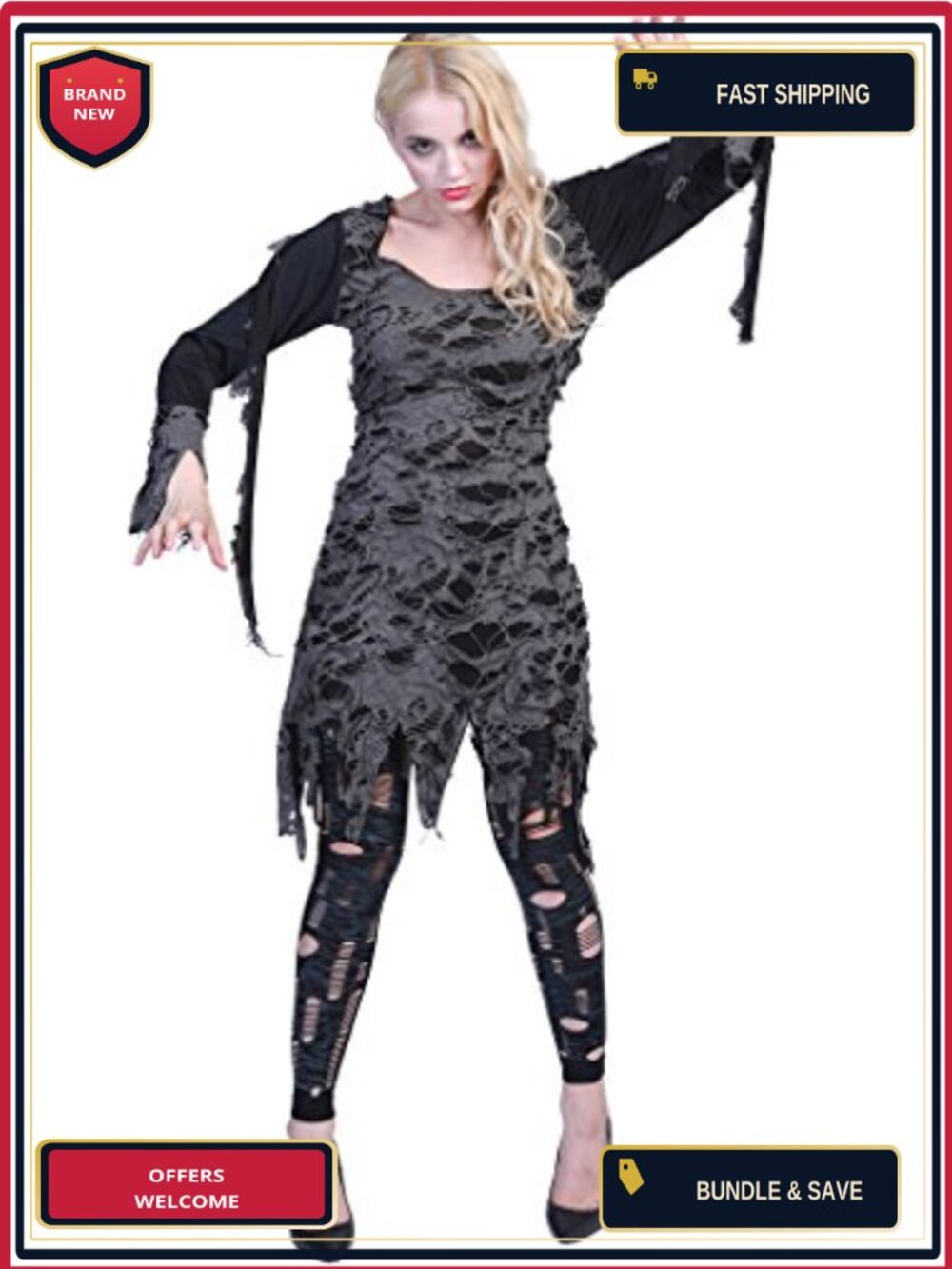 Halloween Zombie Living Dead Costume Dress & Leggings